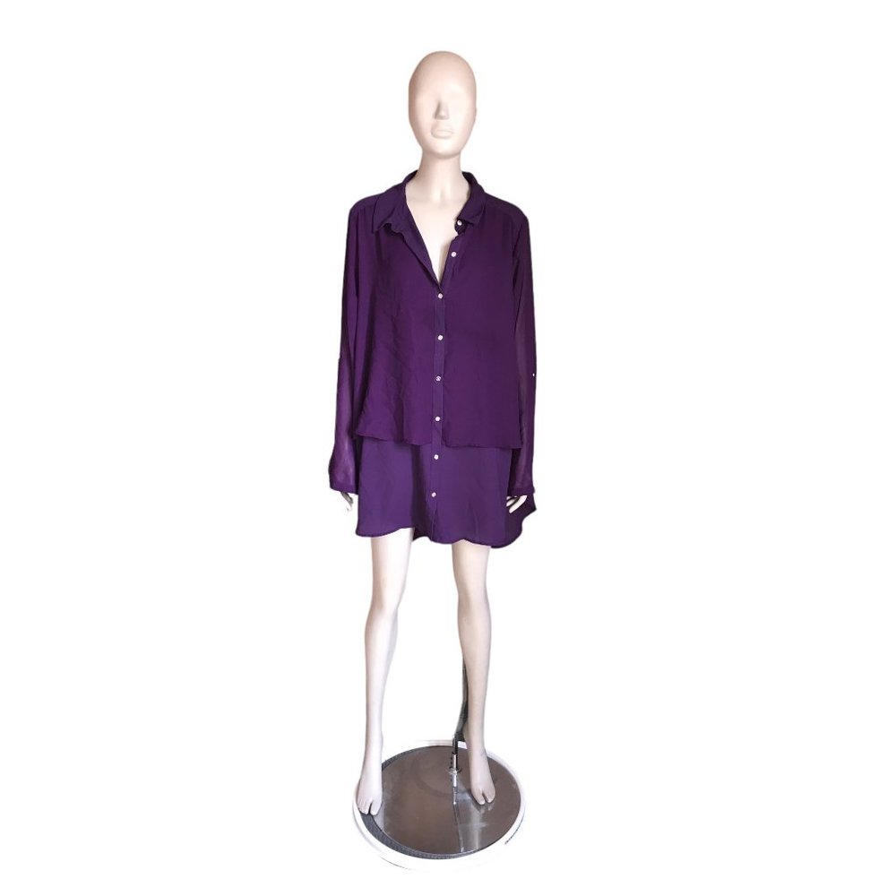 Lane Bryant Purple Button Up Sheer Blouse